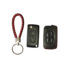 Bőr tok Peugeot Flip távirányító kulcshoz 2 gombos